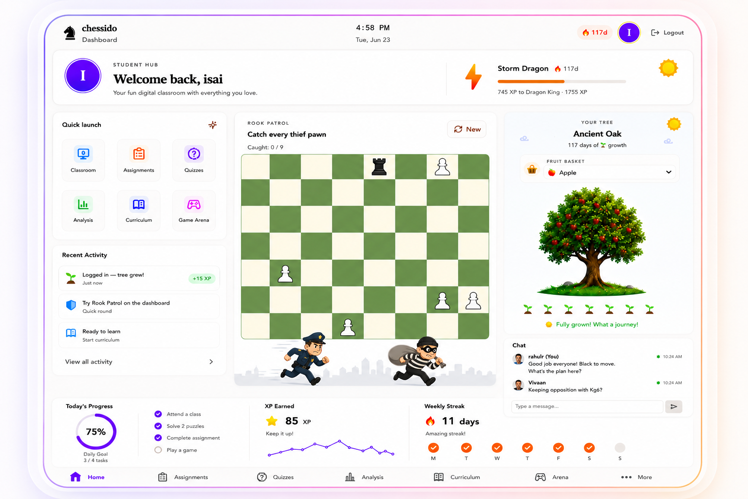 Chessido student dashboard